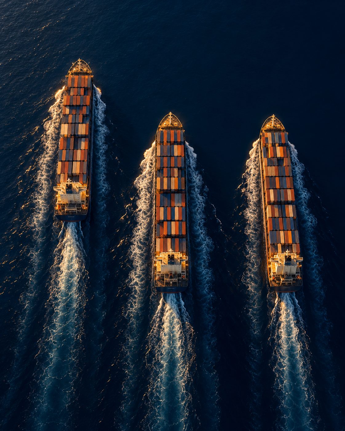 Navires de commerce vus du ciel sur l'océan